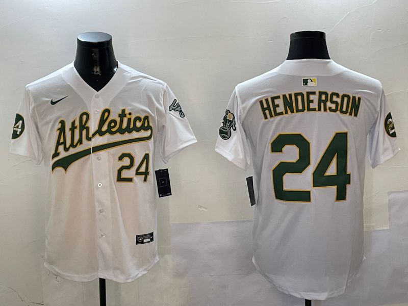 Men Oakland Athletics #24 Henderson White Game Nike 2024 MLB Jersey style 1